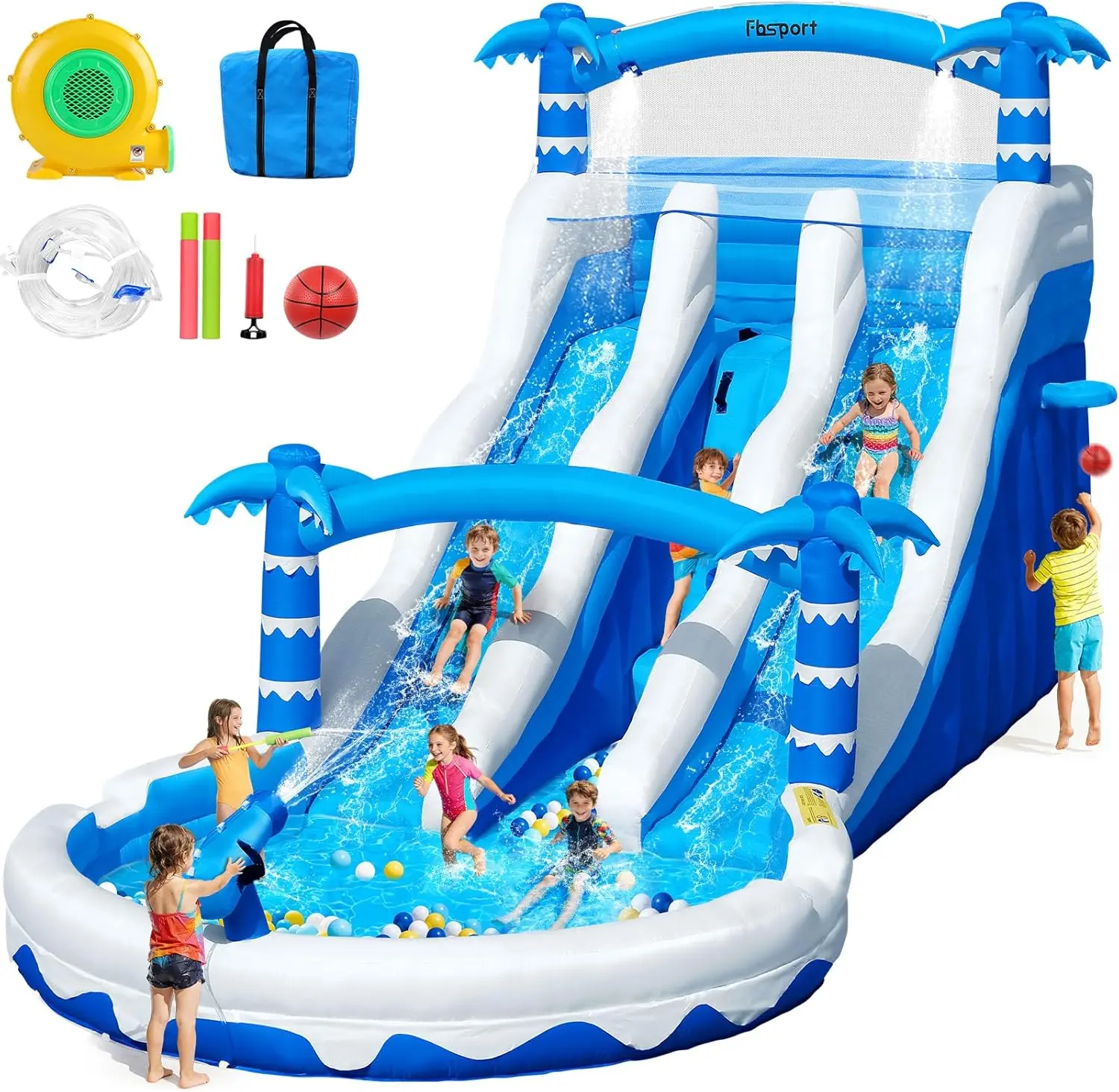 TERWRT Inflatable Water Slide for Big Kids,Backyard Inflatable Double Slide Water Park with Splash Pool, Heavy Duty Wet/Dry Waterslide with Blower for Indoor Outdoor
