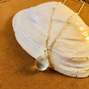 Small White Sea Glass Pendant Necklace - Sterling Silver Chain - Beach Glass Jewelry for Women - PendantsForACause