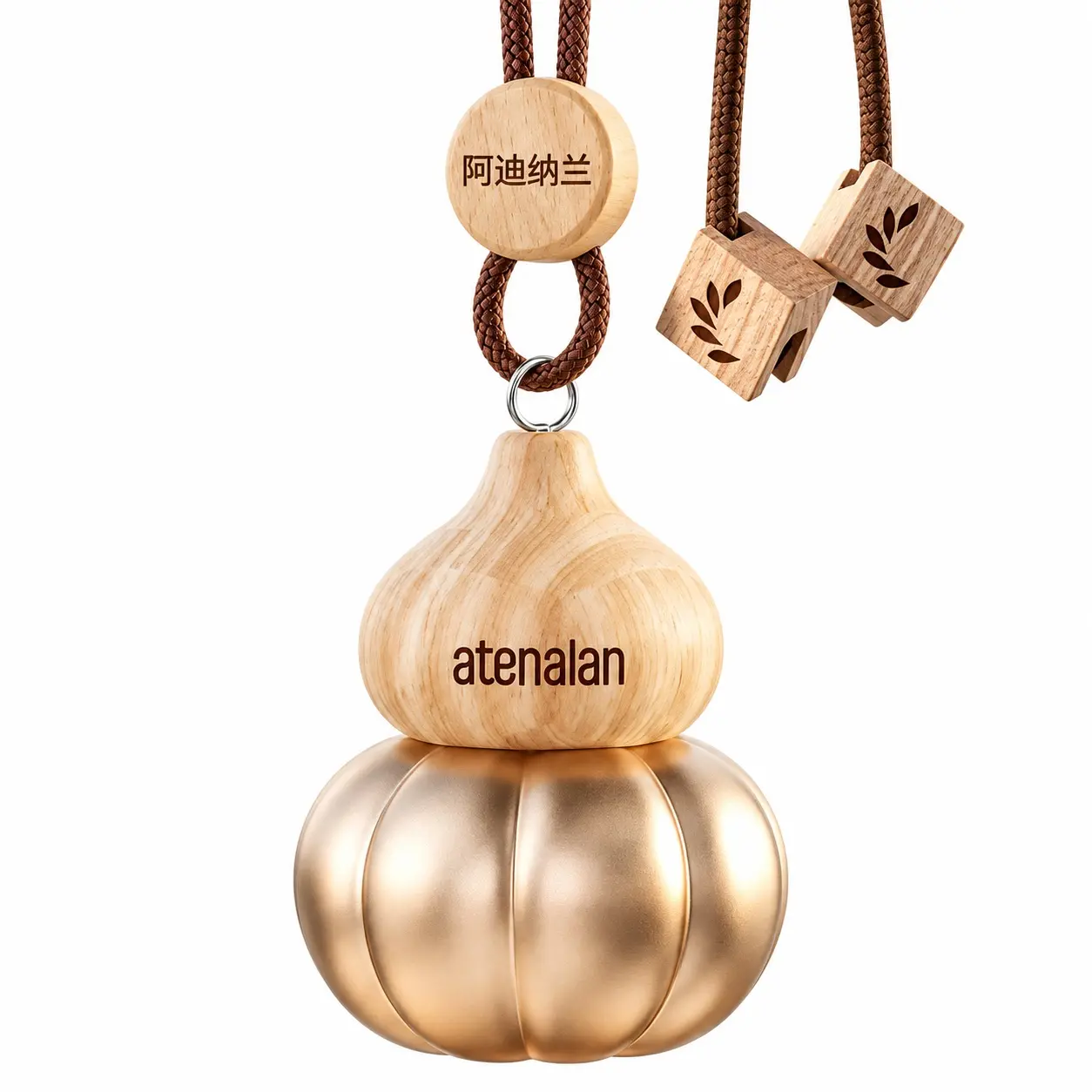 Atenalan Fulu Hanging Car Air Freshener, 10 mL Gourd-Shaped Fragrance Diffuser with Beechwood Cap, Multiple Scents