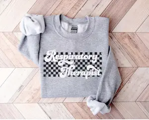 Checkered Respiratory Therapist T-Shirt / Sweatshirt  , Respiratory Therapist Tshirt , Respiratory Therapy tee, RT Cotton Fabric Fit
