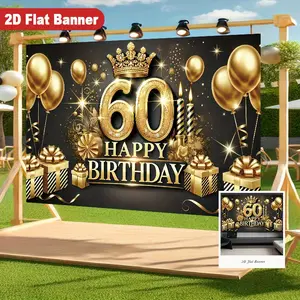 Opulent 60th Birthday Backdrop Premium 100% Polyester Soft Fade Resistant Glitter Photography Banner with Crown Balloons Happy Birthday Text for Grand Celebrations Photo Booths Indoor Outdoor Decor Set