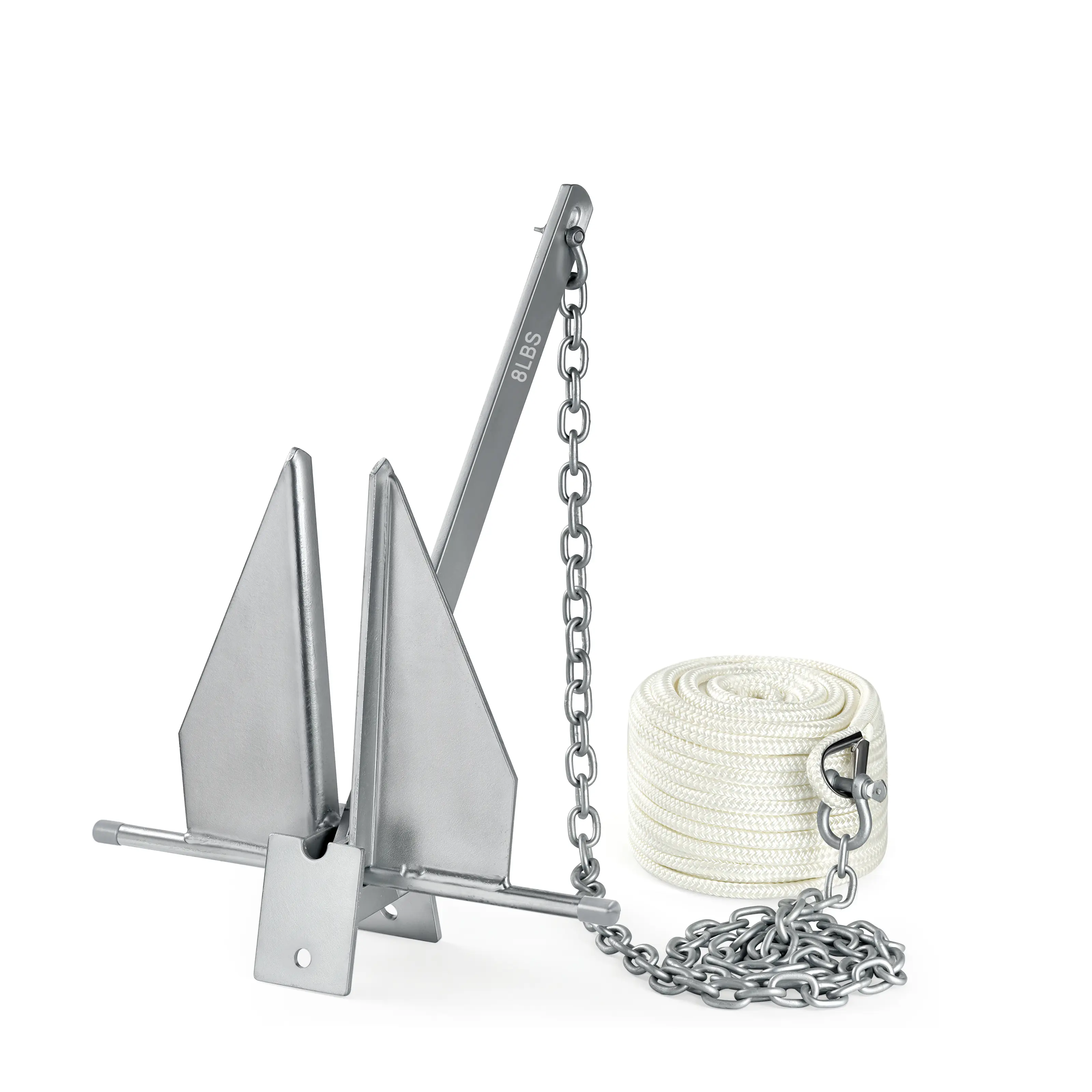 IRONHARBOR 8 lb Galvanized Fluke Boat Anchor Kit with 5/16" x 75 ft Rope for Pontoons Dinghies Fishing Boats Bass Boats Sport Yachts