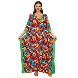 Plus Size Mumu Dresses for Women - Boho Batwing Sleeve Caftan with Side Slits, Long Moo Moo Nightgown & Beach Cover Up - Colorful Bamboo