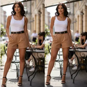 Alex003H -Dress shorts with belt and pockets