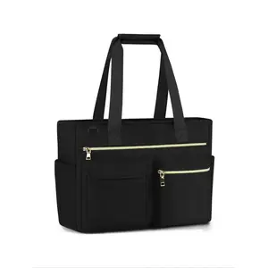 Women's Solid Color & Plaid Tote Bag, Large Travel Tote Bag with Compartments, Waterproof Work Shoulder Bag, Canvas Tote Bag for School Beach