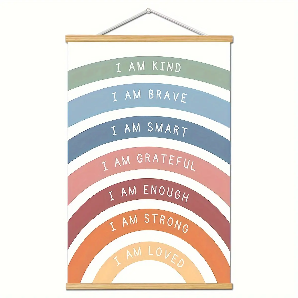 Rainbow Affirmations Painting Hanging Scroll Canvas Wall Art Poster, Wall Art Decoration, 1 Set Boho Inspirational Quotes Classroom & Playroom Wall Decor, Ornaments