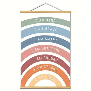 Rainbow Affirmations Painting Hanging Scroll Canvas Wall Art Poster, 1 Set Boho Inspirational Quotes Classroom & Playroom Wall Decor, Ornaments