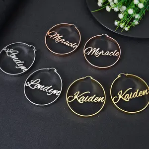 Personalized Big Round Name Hoop Earrings