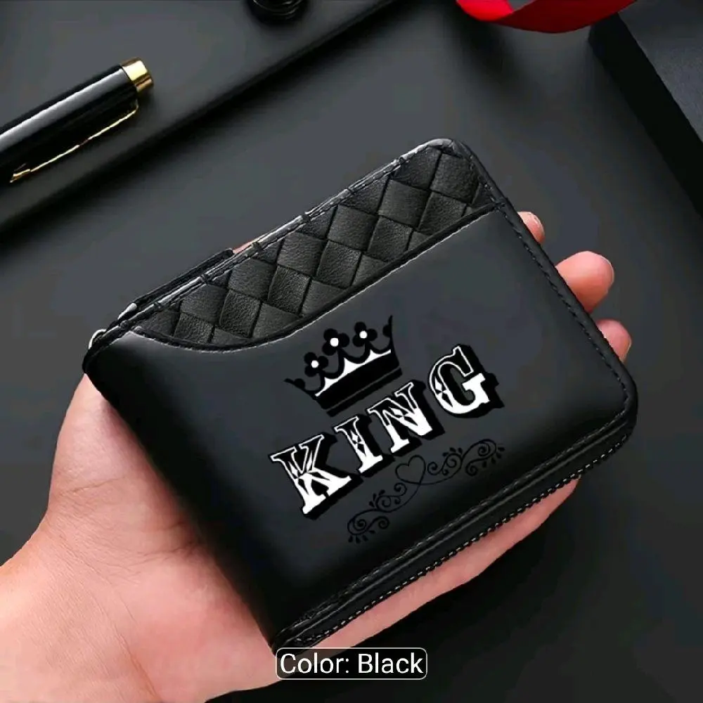 Luxurious Men'S Wallet with KING Emblem  - Black Crocodile-Textured Faux Leather, Elegant Zipper Closure And Star-Embossed Shield Logo, Ample Card Slots for Delicate Storage, Fashion Accessory, Ideal Gift for Father'S Day