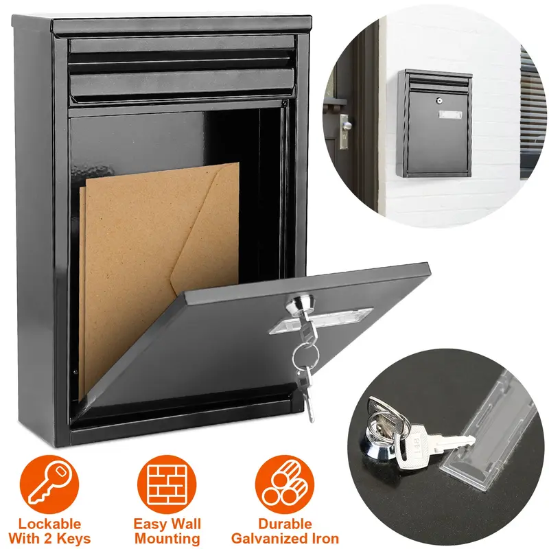 Wall Mount Mailbox Lockable Galvanized Iron Letter Post Box with 2 Keys for Outside Home Office Secure Mailbox with Easy Wall Mounting & Durable Construction