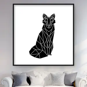 212 MAIN 48x48 in. Geometric Fox Framed Print - Minimalist White Framed Matted Artwork, Modern Abstract Design Animal Wall Art, Home Decor Gift for Room Decoration