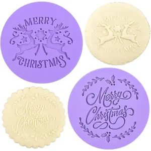 2 count Christmas Fondant Embosser Merry Christmas Shape  Raised Design Cookie  for Baking Cookies,Decorating Cake/Sugar Paste/Cupcake