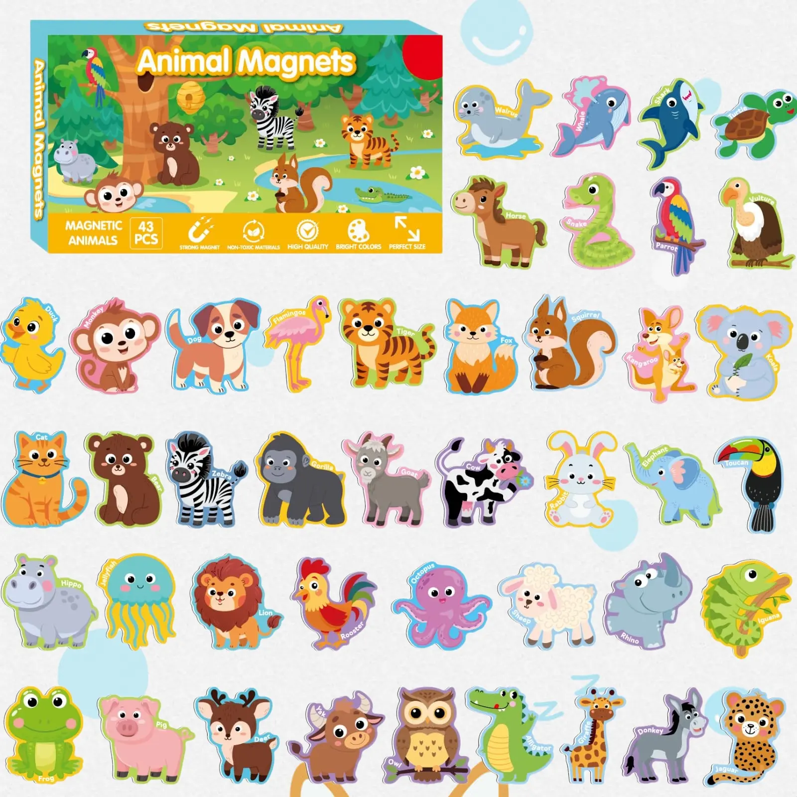 Fridge Magnets, 43Pcs Farm Animals Cute Magnets for Refrigerator Whiteboard,Full Back Magnet Animal Magnets Gifts for Girls and Boys
