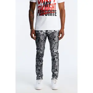 Stacked Skinny Chrome Dripped Jean - Black/combo