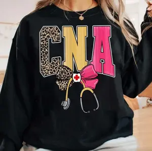 Colorful Leopard CNA T-Shirt, Sweatshirt, Hoodie – Cute Nursing Assistant Graphic Crewneck With Bow & Stethoscope, Gift For Certified Nurse Aides & Healthcare Workers