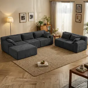 Winzo 6 seats Boneless Couches Set for Living Room Cloud Couch Sectional with Deep Seat,Corduroy Sectional Sofa with Removable Ottoman,No Assembly Required