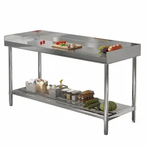 New Upgraded Heavy Duty Stainless Steel Work Table, Tool Storage Rack, with 3-Side Backsplash NSF Commercial Metal Prep Station Adjustable Undershelf Workbench for Kitchen Office Restaurant Hotel 48x24 Inch