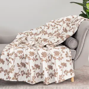 Americana Velvetsoft Throw with Beautiful Floral Pattern Design, Single-Sided Printed Soft Blanket, Cozy Lightweight Flannel Throw for Sofa Bed Bedroom, All Season Warm Plush Blanket Perfect for Home Decor and Holiday Gifting