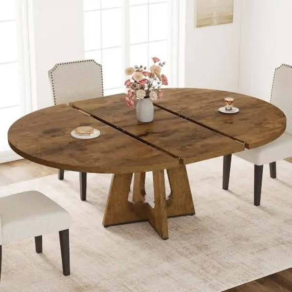 47"-63" Extendable Round Dining Table for 4-8 (Table only)-Vintage