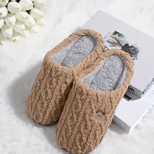 Cozy & Warm Plush Bear Pattern Slippers, Cute Slip On Flat Fuzzy Comfortable Home Bedroom Shoes