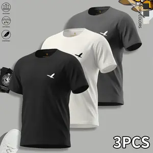 Men’s 3-piece printed crewneck T-shirt set — stylish short-sleeve casual essentials with a low-key, refined, effortless vibe, perfect for everyday summer wear