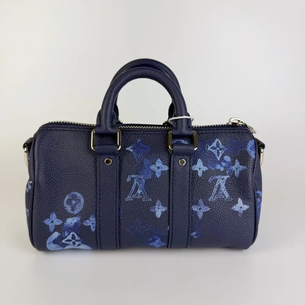 Pre-owned Louis Vuitton Keepall XS Navy Watercolor Monogram Grained Leather Handbag【932】