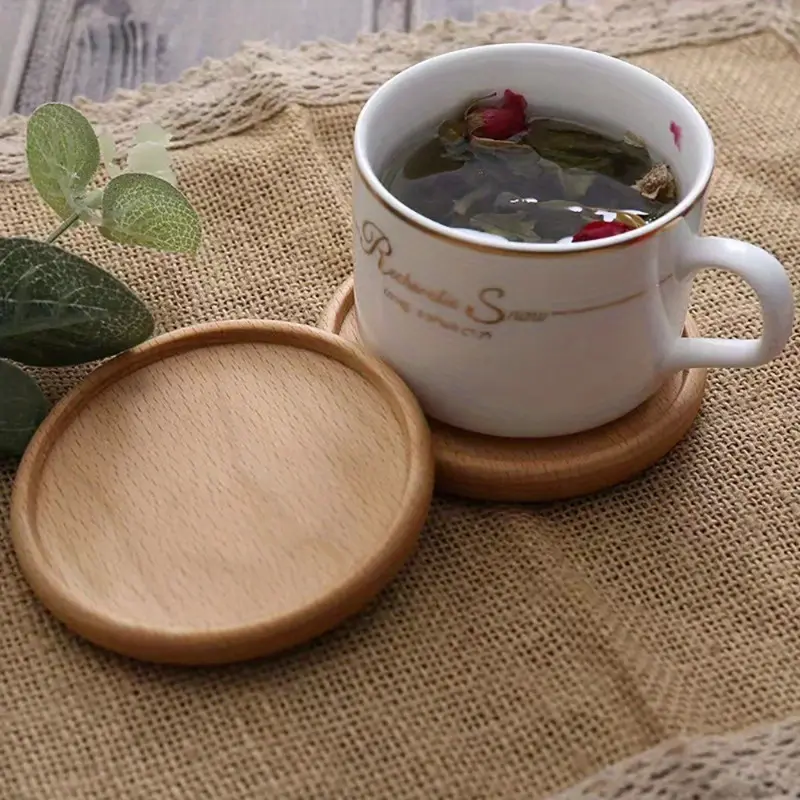 2pcs Wooden Round Coaster Set, Tea Coasters, Coffee Mats, Heat Insulation Mats For Home, Restaurant, Cafe