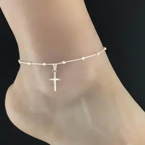 1pc Mini Cross Shaped Pendant with Fine Chain Ankle Good Luck Charm Jewelry Women's Feet Chain Jewelry Perfect Jewelry Gift for Lovers and Friends