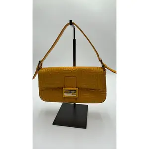 Pre-owned Leather Luxury Bags & Accessories Fendi Baguette Embosed Napa Shoulder Bag, yellow Date Code: 23818BR600YMB088