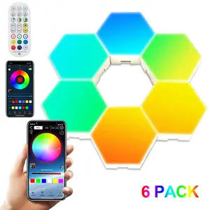 6-Pack RGB DreamcoloLED Hexagon Lights Smart Hexagon Table and Wall Lights Bluetooth App & Remote Control LED Light Panels Gaming Lights for Table and Wall Decor Music Sync DIY Geometry RGB with Smart IC Room Lights for Gaming Room Living & Bedroom Stream