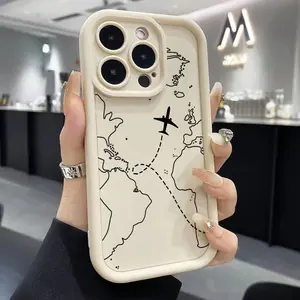 Case for iPhone 17 Pro Max 16 Plus 15 14 13 12 11 Air E Airplane Flight Paths Drop Protection Shockproof Soft Silicone smartphone Cover