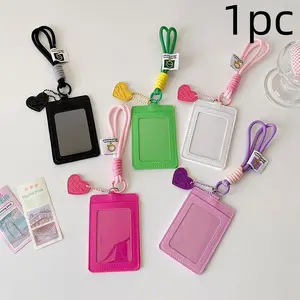 Pure Color Heart Pendant ID Card Holder, School Meal Card Case, Star Girl Keychain, Small Instant Photo Card Clip