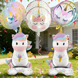 8-Piece Dreamy Unicorn Stand-Up Foil Balloon Set for Kids’ Birthday Parties – Includes 2 Stand-Up Unicorns + 6 Round Unicorn Head Balloons; Ideal for Birthday Party Decor, Children’s Room Decoration, Outdoor Family Picnics, Festival Celebrations,