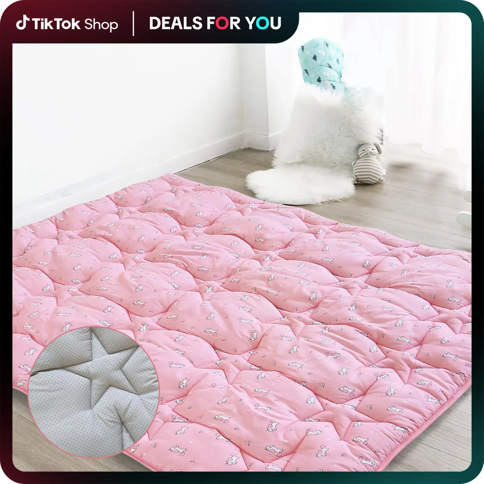 Thicker Padded Play Mat Playpen Mat - Large Soft Non-slip Kids Gifts Floor Crawling Tummy Time Foldable Portable Lightweight Indoor Outdoor Activity M