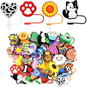 Random Different 10mm Straw Cover Caps for Tumbler Cup,100PCS Mixed Cute PVC Straw Toppers, Dust-Proof and ,Party Gifts