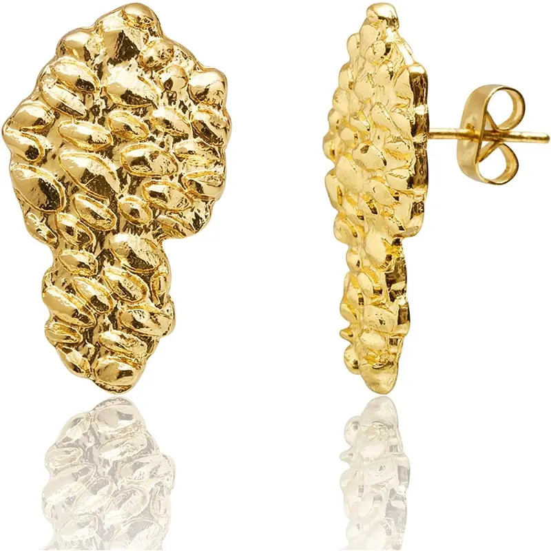 Gold Nugget Earrings for Men - Nugget Earring 18k Gold Plated -925 Sterling Silver Stud Earrings Gold Plated Earring studs