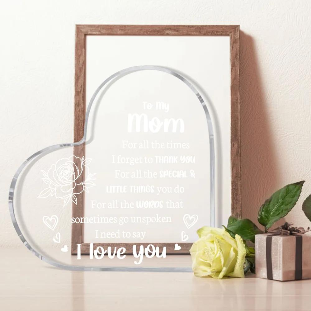 Heart Shaped Acrylic Decoration Block |   Flower & Letter Pattern Decorative Ornament |   Inspirational Funny Home Decor |   Perfect Delicate Birthday Gift for Mom
