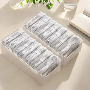 2 count  Organizer Box with 7 Clear  Case, Desktop Charger Cord Storage Organizer Box for  Office Desk Accessories Wire Organization Stationery Supplies (white)