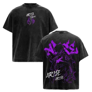 Women's Classic Short Sleeve Solo Leveling Arise Vintage Washed Anime Graphic T-Shirt - Sung Jin-Woo Shadow Monarch Oversized Soft Cotton Streetwear - Dark Purple Shadow Army Aesthetic Print Unisex Casual Women's Clothes, Perfect Gift for Anime Fans