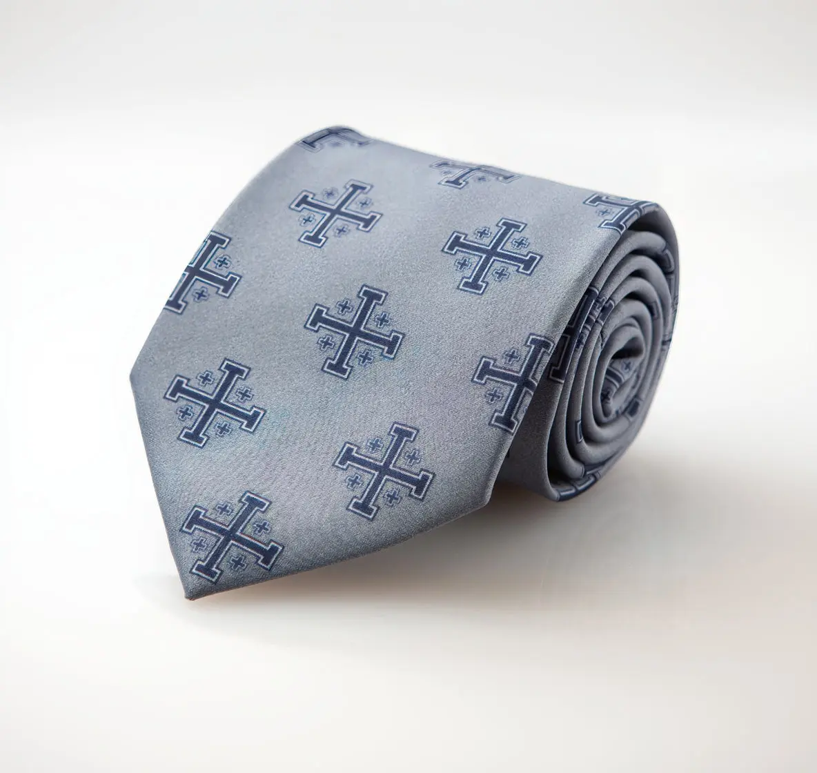 Extra Long Blue Jerusalem Cross Necktie with White Accents