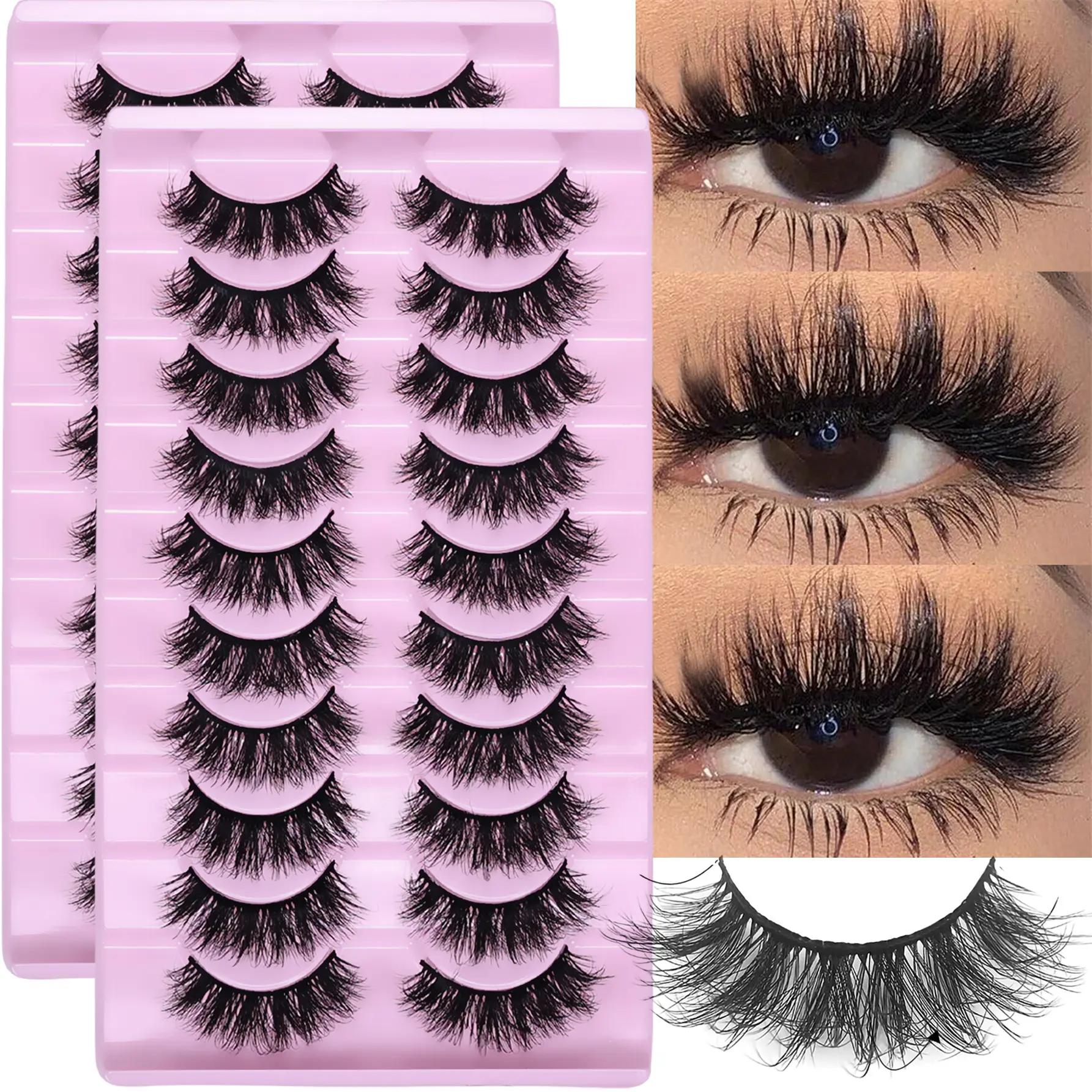Fluffy Fake Lashes, Soft Lashes, Wispy False Eyelashes, Thick Volume Fake Lashes, Lightweight Curly Synthetic Fake Eyelashes, 20 Pairs/2 Pack, Enhance Eye Beauty, Cosmetic Makeup
