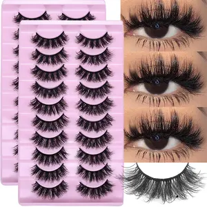 Fluffy Fake Lashes, Soft Lashes, Wispy False Eyelashes, Thick Volume Fake Lashes, Lightweight Curly Synthetic Fake Eyelashes, 20 Pairs/2 Pack, Enhance Eye Beauty, Cosmetic Makeup
