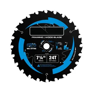 7-1/4 Inch 24    Framing Circular  , 5/8 Inch Arbor, Carbide Tipped, Thin Kerf, Black Ice(TM), for Plywood, MDF, OSB, Laminated(C0724FR)
