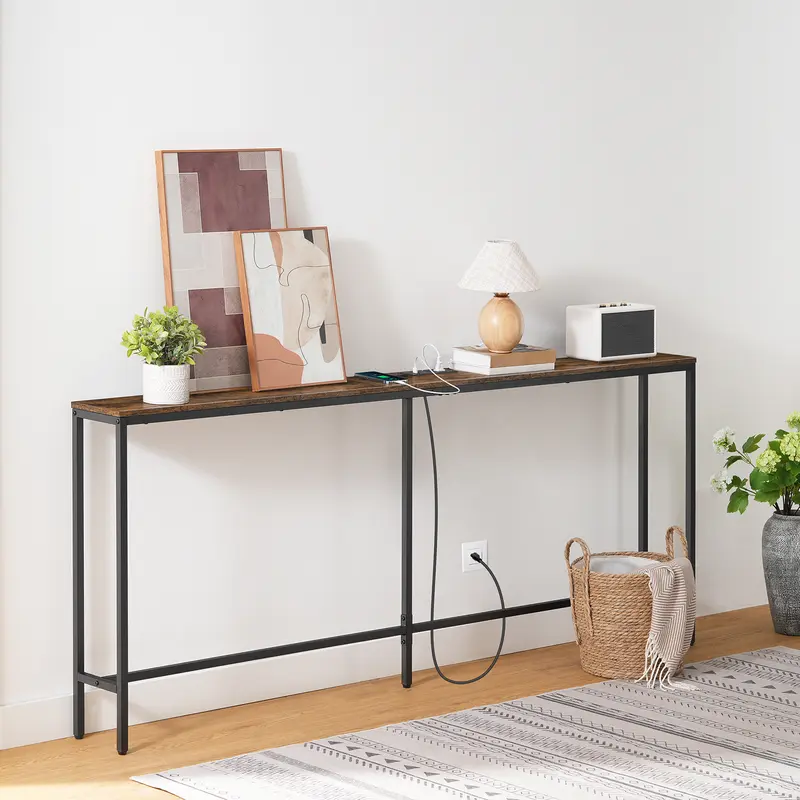 MAHANCRIS Skinny Console Table with Charging Station, Power Outlet, 78.7in Length & Assembly Guide - Hallway Table, Living Room Furniture, Study Desk, Dining Room Piece for Small Spaces (Damp-Cloth Cleanup)