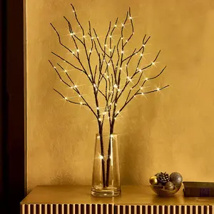 Lighted Brown Branches with Timer 32 in 100 LED for Vases  Operated, Artificial Willow Branch Twigs with Warm White Lights for Christmas Holiday Party Decor