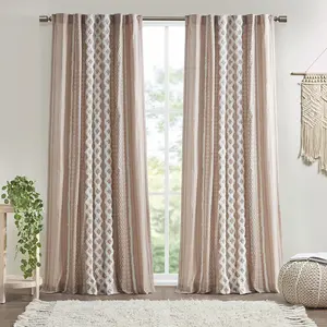 Cotton Printed Curtain Panel with Chenille Stripe and Lining