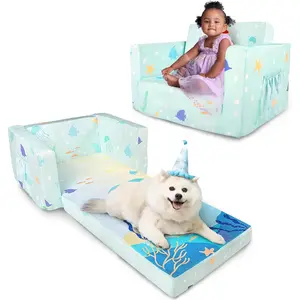 Kids Couch, 2-in-1 Toddler Sofa Fold Out, Soft Toddler Chair for Boys and Girls, Convertible Sofa to Lounger- Ideal for Napping, Reading, and Playing