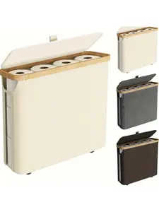 12 Rolls Bamboo Storage Rack with Lid - 7.93 Gallon Capacity, Modern Fabric Storage Basket, Multi-Functional Organizer with Handles, Durable Bamboo Bathroom Organizer and Storage Shelf Basket