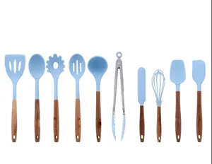 10-Piece Silicone Cooking Utensil Set with Acacia Wood Handles – Blue