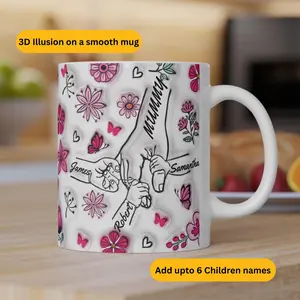Personalised mug for her, Holding Hands Mug, Inflated Effect Printed Mug, Mothers day gift, birthday gift for Nanny, personalized for mom, 2D Printed 3D Effect, gift for her, gift for him, gift for mom, gift for dad, gift for friend, birthday gift mug.